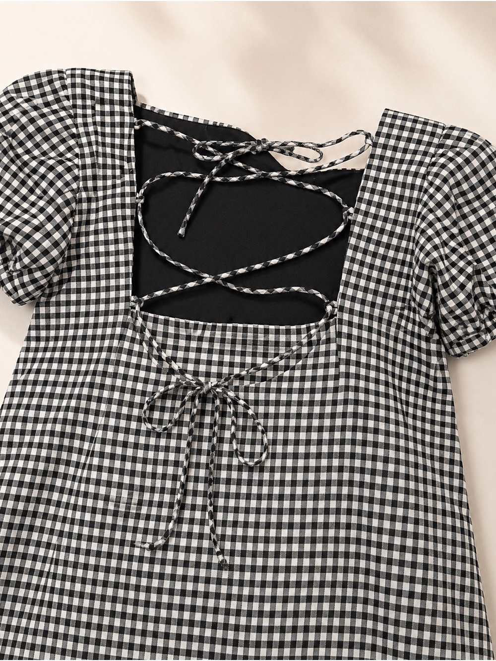 Zara NWT Black White Gingham Puff Sleeve Mini Dress Size L - Picture 3 of 5